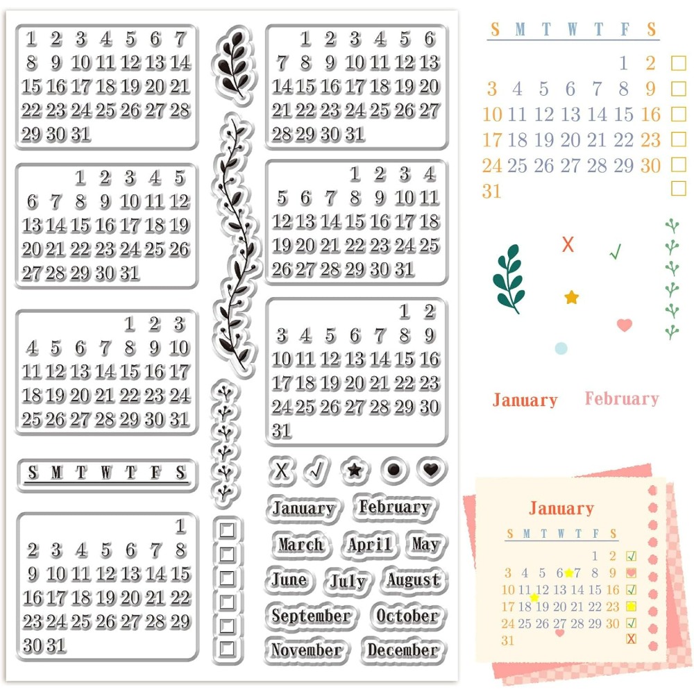 Rubber Date Stamp - Lembar Stempel Bening Kalender Perencana Karet