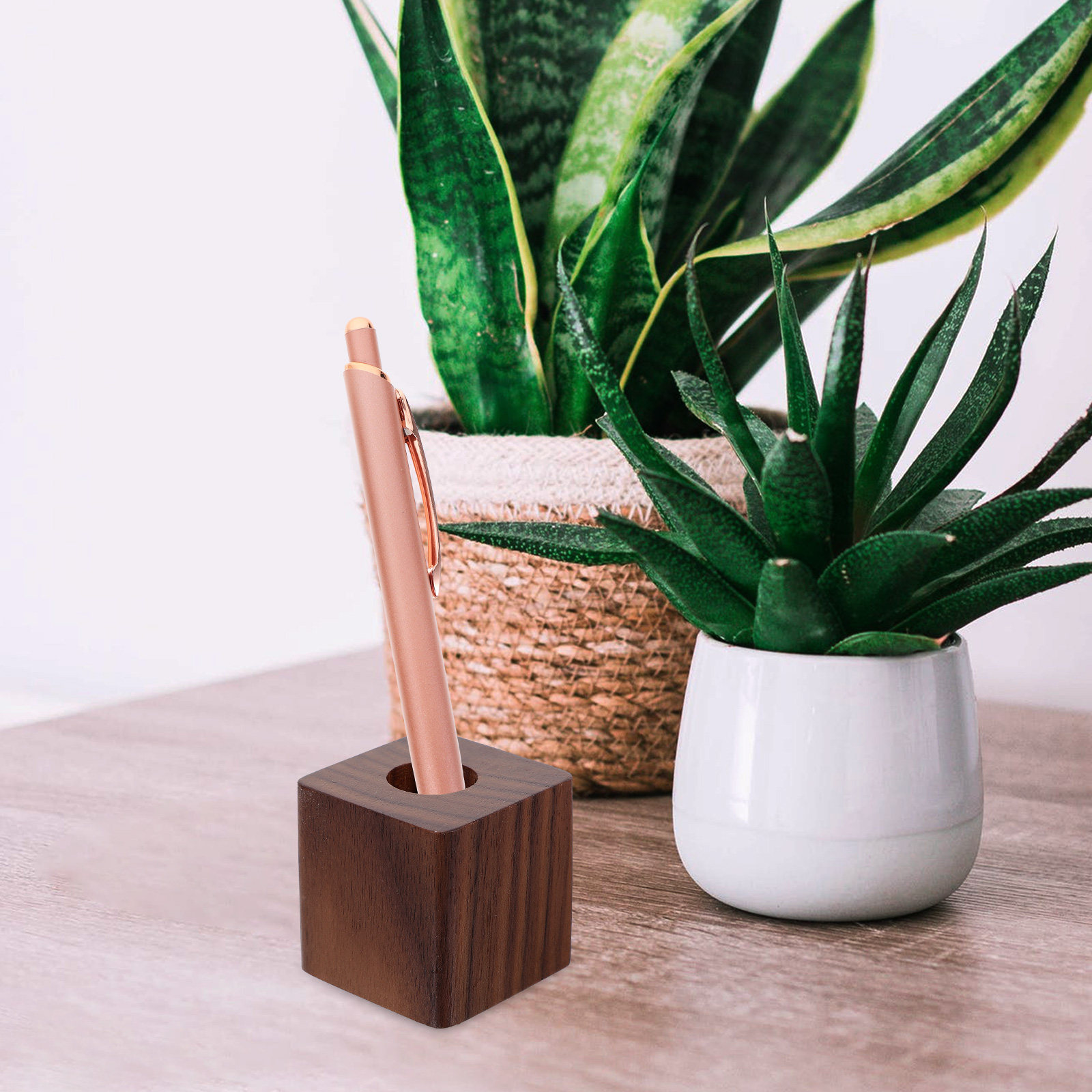 Pen Rest Single - Tempat Pensil Kayu Walnut Bentuk Kubus,